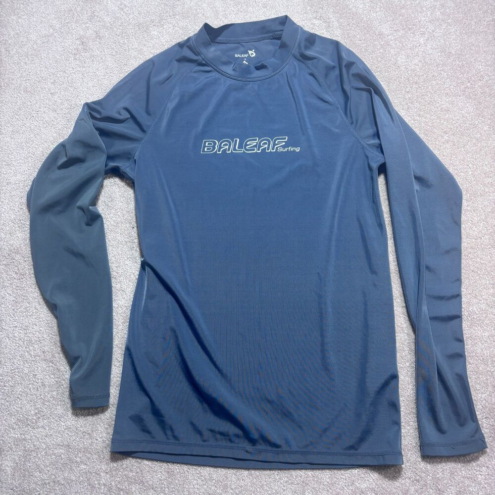 Baleaf Men's Blue Lightweight Polyester Logo Crew Neck Long Sleeve T-Shirt M